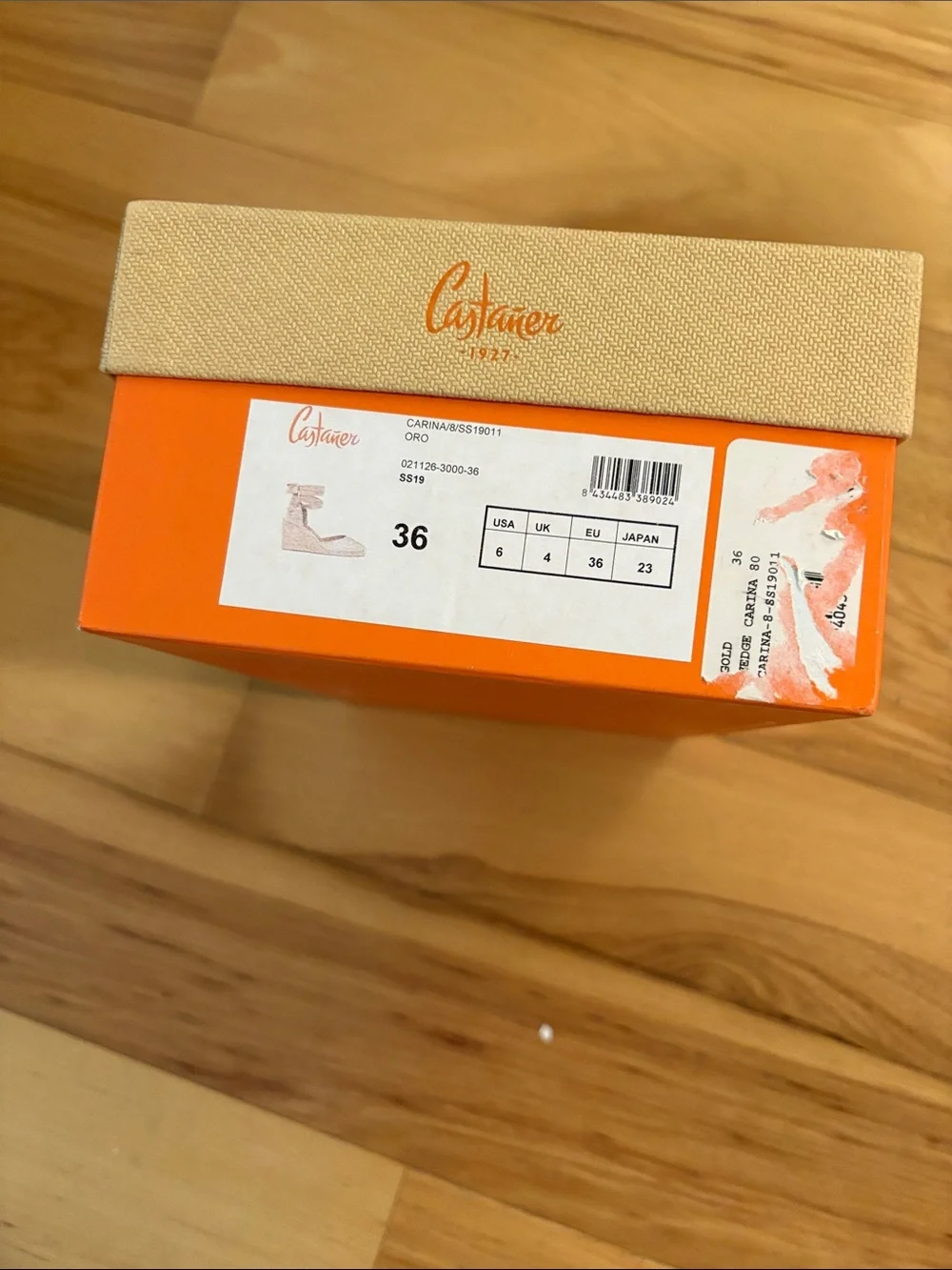 Castaner Gold Espadrille Wedge with Ankle Ribbon